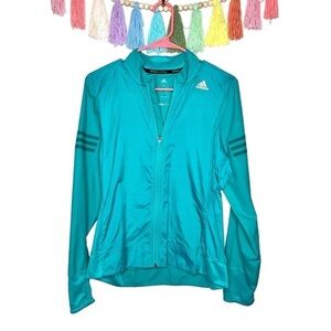 Adidas Turquoise Blue Full Zip Athletic Track Style Long Sleeve Jacket Small